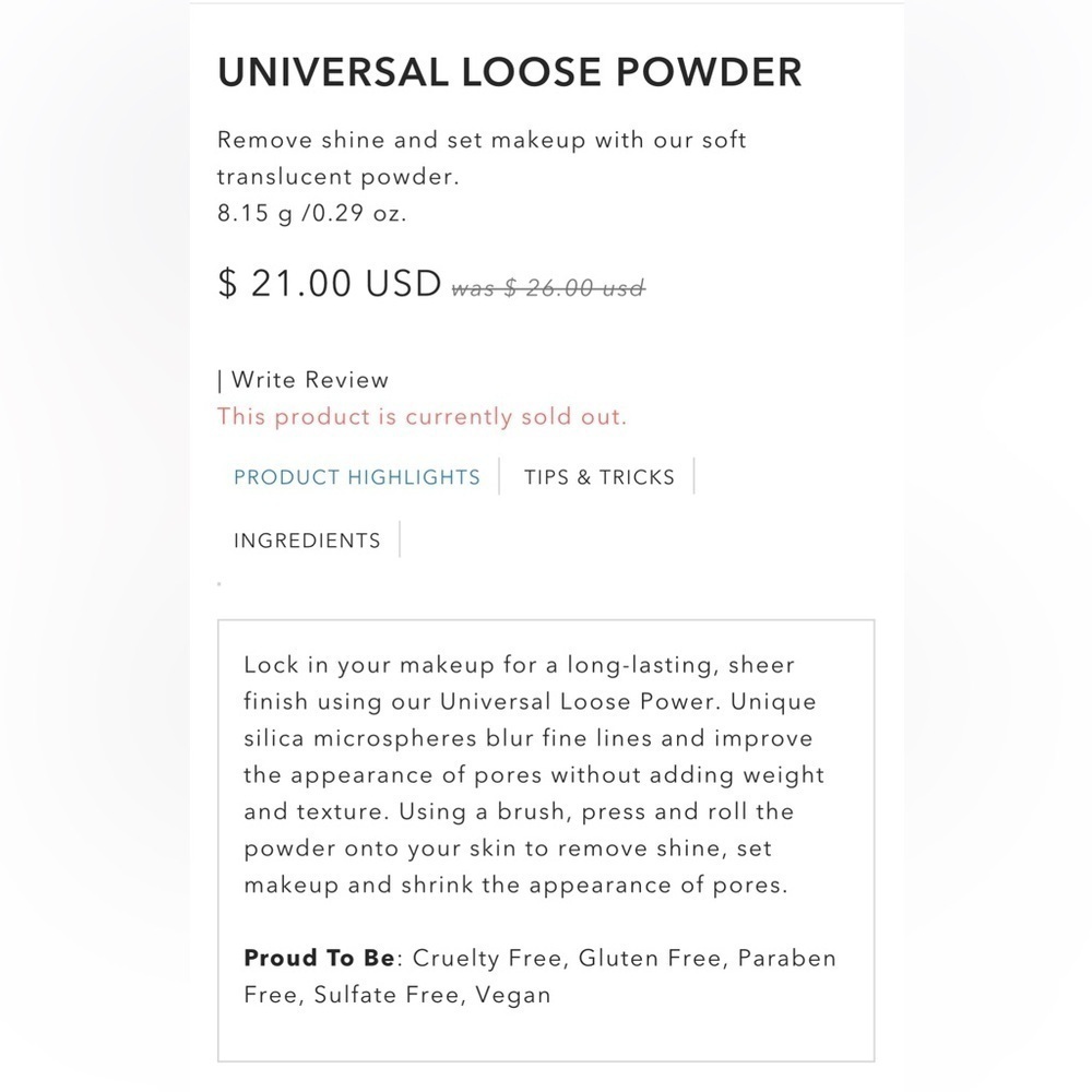 NIB ISH Universal Loose Powder | Vegan Translucent Setting Powder (0.29 oz) - Picture 2 of 2